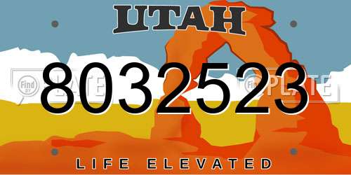 8032523 Utah License Plate