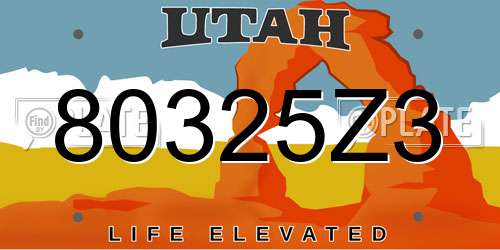80325Z3 Utah License Plate