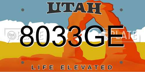 8033GE Utah License Plate