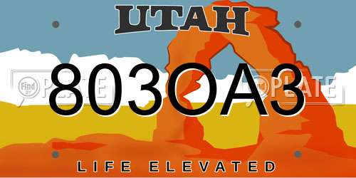 803OA3 Utah License Plate
