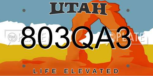 803QA3 Utah License Plate
