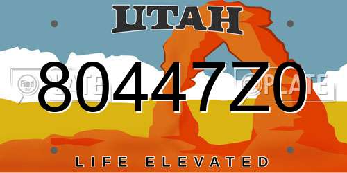 80447Z0 Utah License Plate