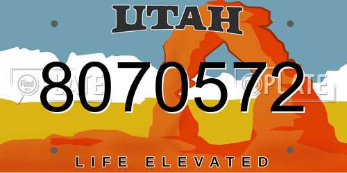 8070572 Utah License Plate