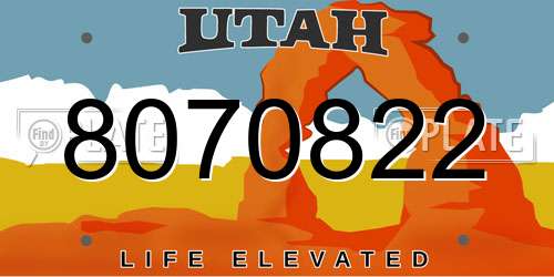 8070822 Utah License Plate