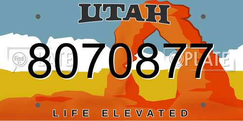 8070877 Utah License Plate