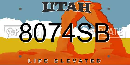 8074SB Utah License Plate