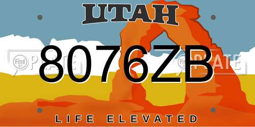 8076ZB Utah License Plate