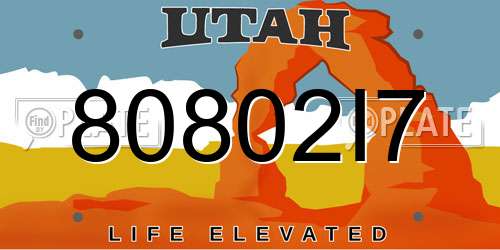 80802I7 Utah License Plate