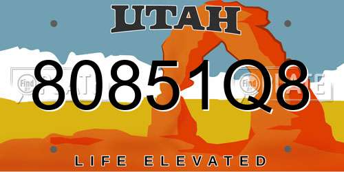 80851Q8 Utah License Plate
