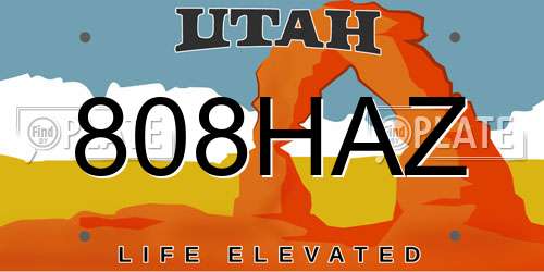 808HAZ Utah License Plate