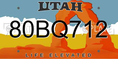 80BQ712 Utah License Plate