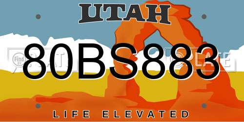 80BS883 Utah License Plate