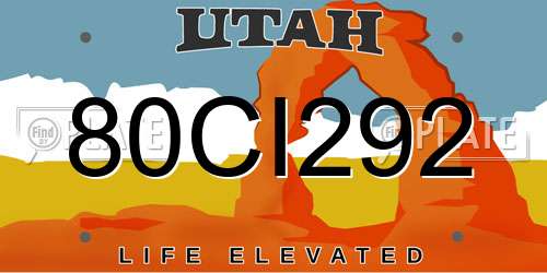 80CI292 Utah License Plate