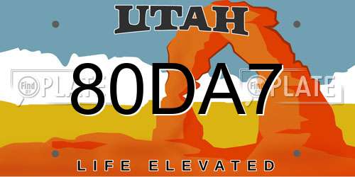 80DA7 Utah License Plate