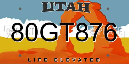 80GT876 Utah License Plate