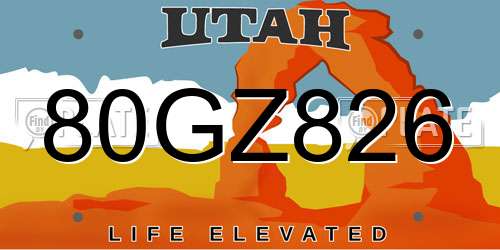 80GZ826 Utah License Plate