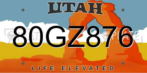 80GZ876 Utah License Plate