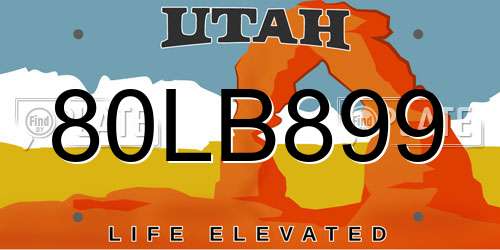 80LB899 Utah License Plate