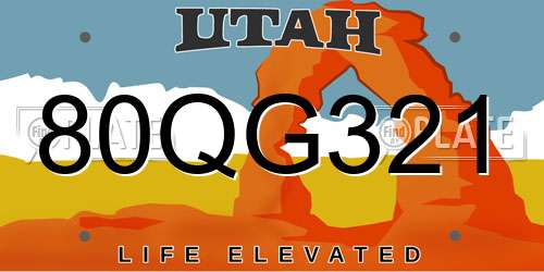 80QG321 Utah License Plate
