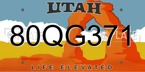 80QG371 Utah License Plate