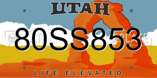 80SS853 Utah License Plate