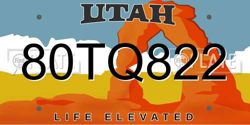 80TQ822 Utah License Plate