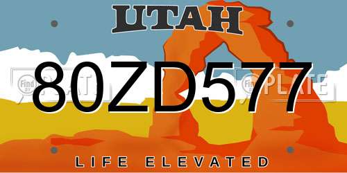 80ZD577 Utah License Plate