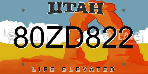 80ZD822 Utah License Plate