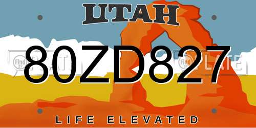 80ZD827 Utah License Plate