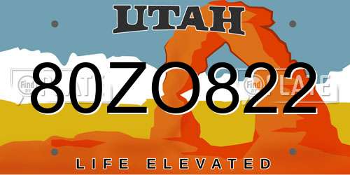 80ZO822 Utah License Plate