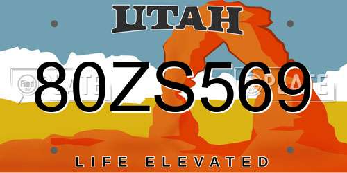 80ZS569 Utah License Plate