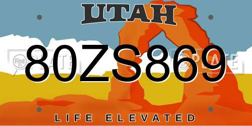 80ZS869 Utah License Plate