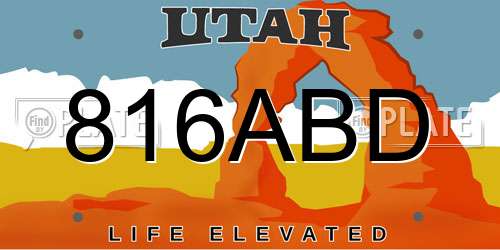 816ABD Utah License Plate