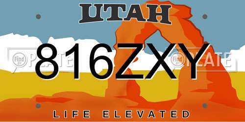 816ZXY Utah License Plate