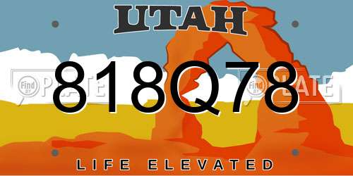 818Q78 Utah License Plate