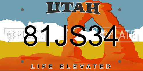 81JS34 Utah License Plate
