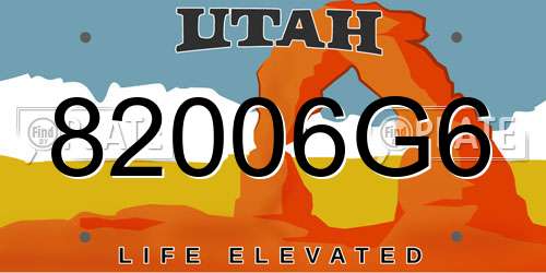 82006G6 Utah License Plate