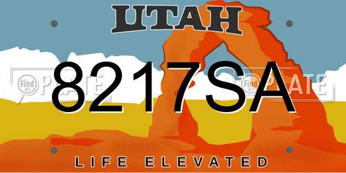 8217SA Utah License Plate