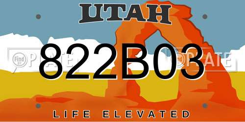 822B03 Utah License Plate
