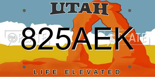 825AEK Utah License Plate