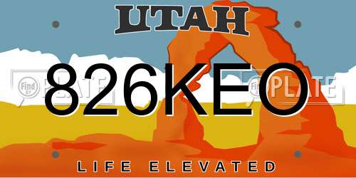 826KEO Utah License Plate