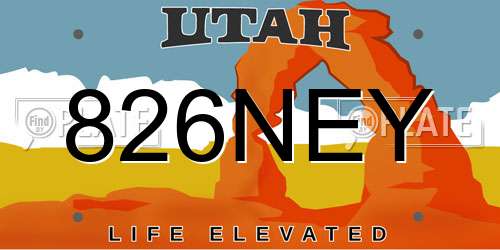 826NEY Utah License Plate