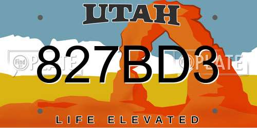 827BD3 Utah License Plate