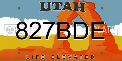 827BDE Utah License Plate