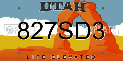 827SD3 Utah License Plate