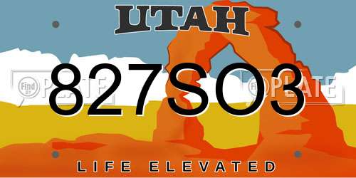 827SO3 Utah License Plate