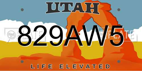 829AW5 Utah License Plate