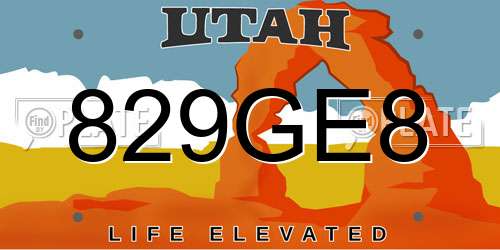 829GE8 Utah License Plate