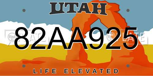 82AA925 Utah License Plate