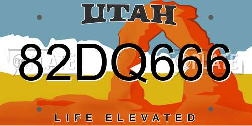 82DQ666 Utah License Plate